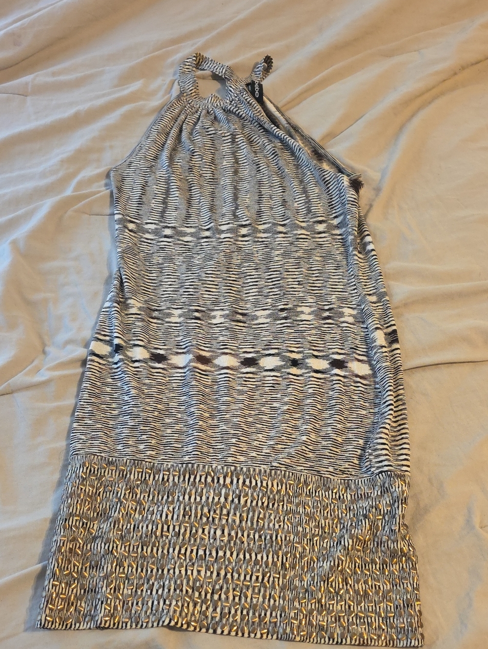 bebe Halter Knit Dress in Black and White